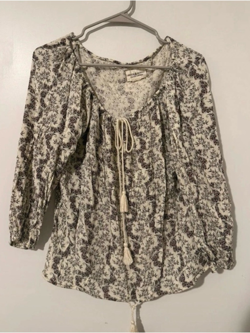Denim & Supply Ralph Lauren Cream Tunic with Brown Floral Print and Tassels